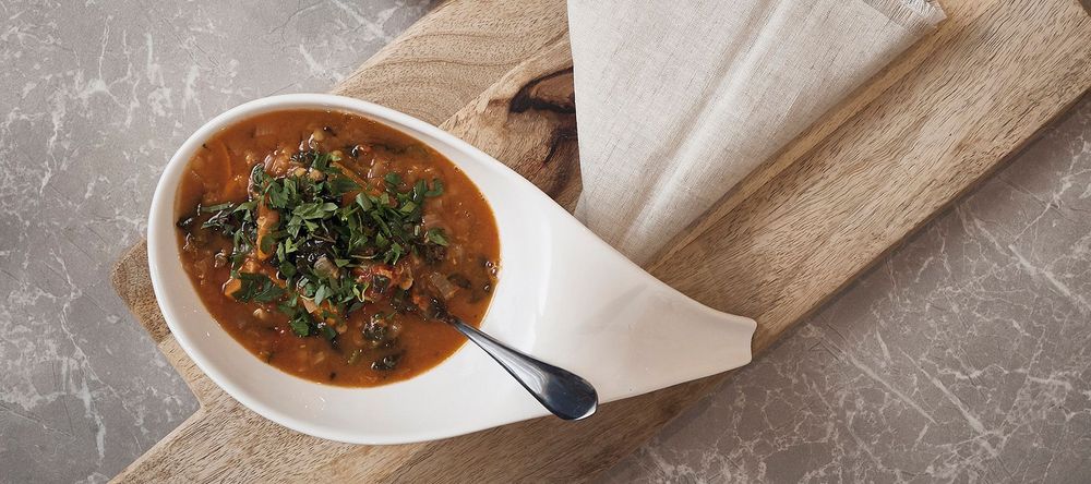Chunky Red Lentil, Kale & Tomato Soup (Vegan)